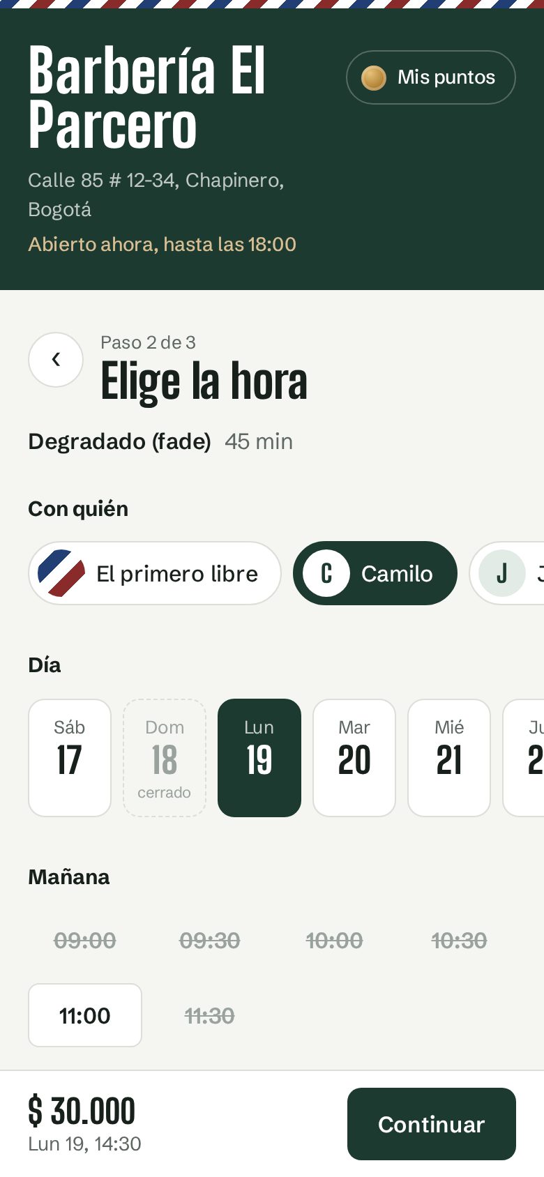 Reserva en 3 toques